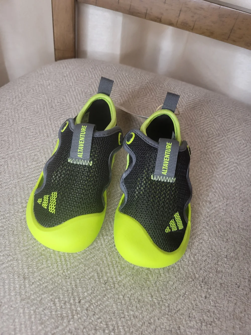ADIDAS Toddler Black and Neon Green Water Shoes